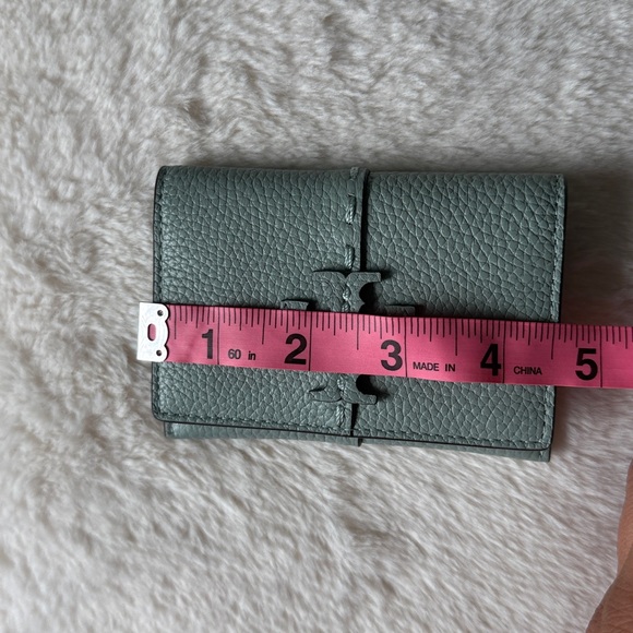 Tory Burch McGraw Leather Flap Card Case In Blue Celadon Small Leather Wallet - Picture 8 of 10